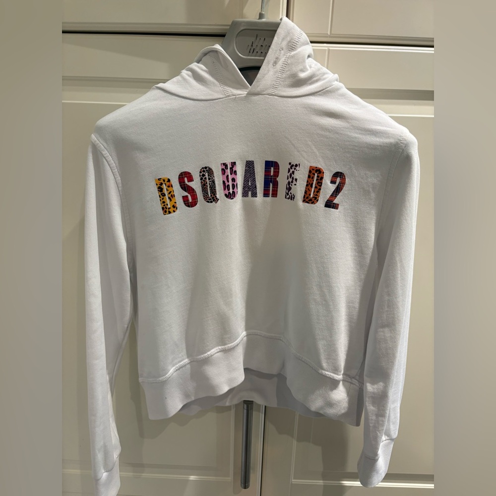 DSQUARED2 White Hoodie with Animal Print Logo